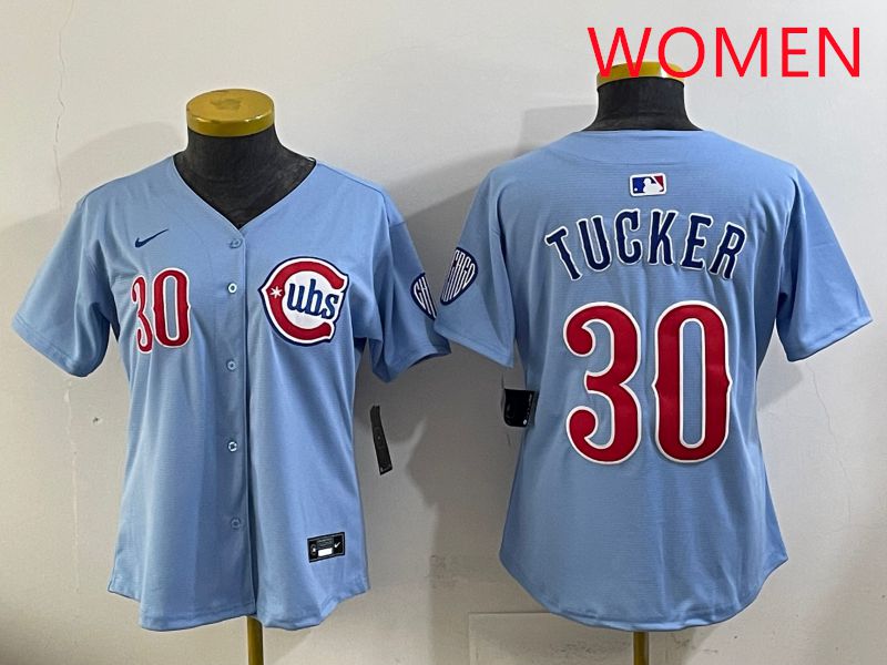 Women 2025 Chicago Cubs #30 Tucker Light Blue Throwback Game Nike MLB Jersey style 2